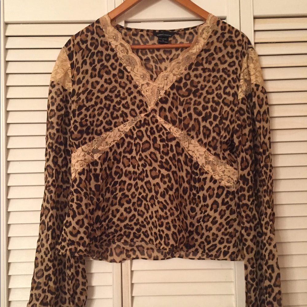 Animal print with lace blouse